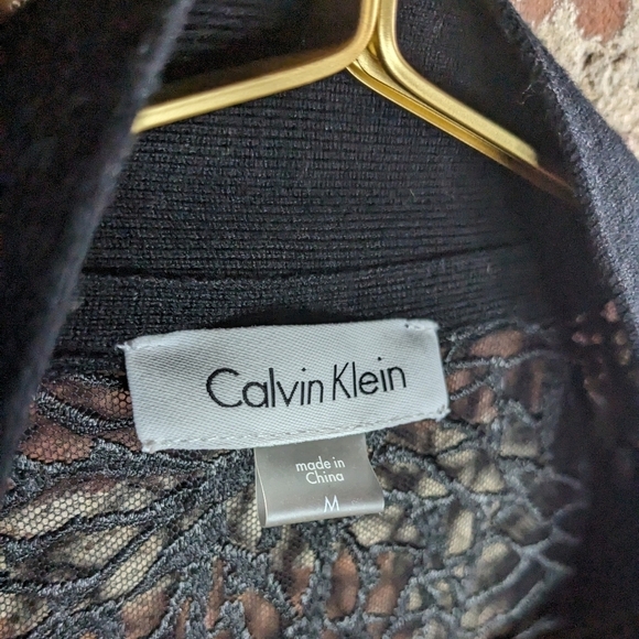 Calvin Klein Medium Black Open Front Cropped Cardigan w/ Sheer Panel Back‎ - Picture 2 of 9